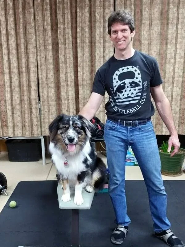 Kirk with dog at gym