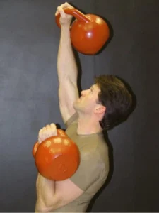 Kirk demonstrating kettlebell training