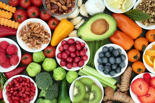 Large spread of healthy food on a table